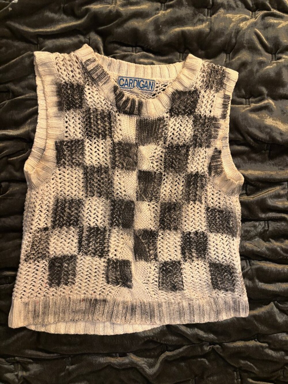 Handpainted Mod Checkerboard Black and White Sweater Vest